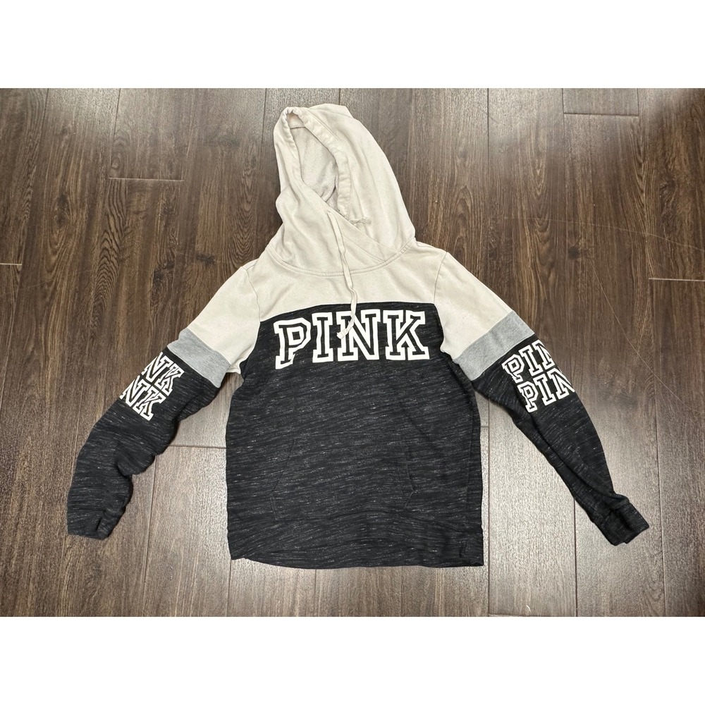 VTG Victoria's Secret PINK Colorblock Hoodie - Gray/Black - Size S‎ (2016)